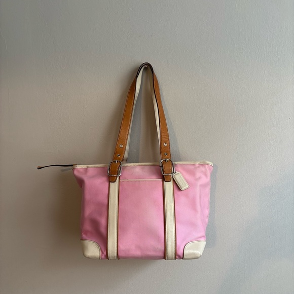 Coach Handbags - Vintage Y2K Coach Pink Canvas Hampton Spring Travel Tote Leather Trim